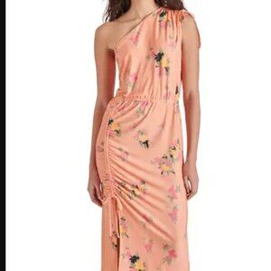 Steve Madden Dress Midi One Shoulder Dress orange sherbet floral XS NWT  /B20